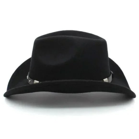 NEW Black Silver Stud Leather Band Embellished Felt Cowboy Cowgirl Western Hat - Picture 8 of 12